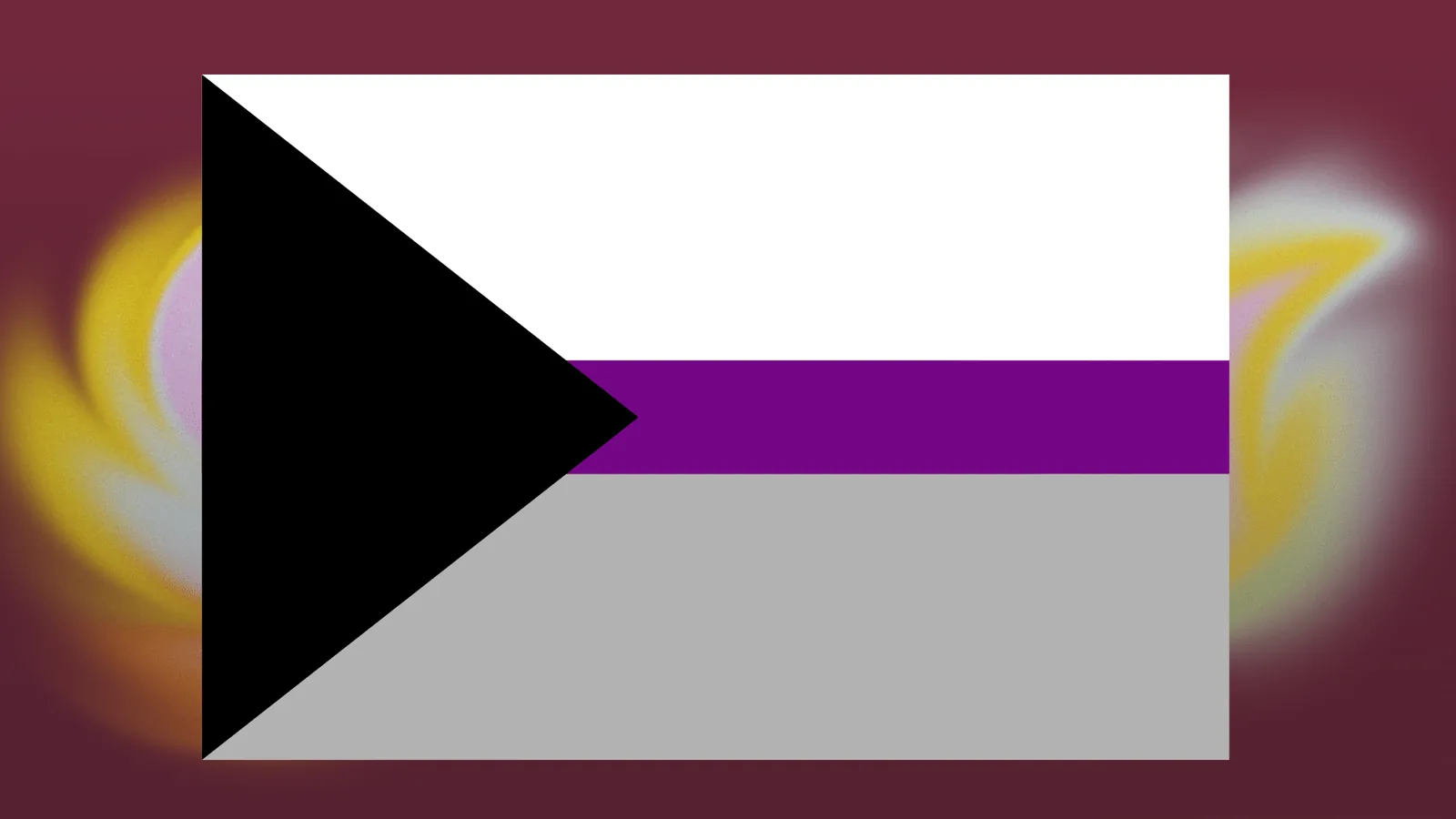 The demisexual flag: a black triangle with white, purple and grey stripes