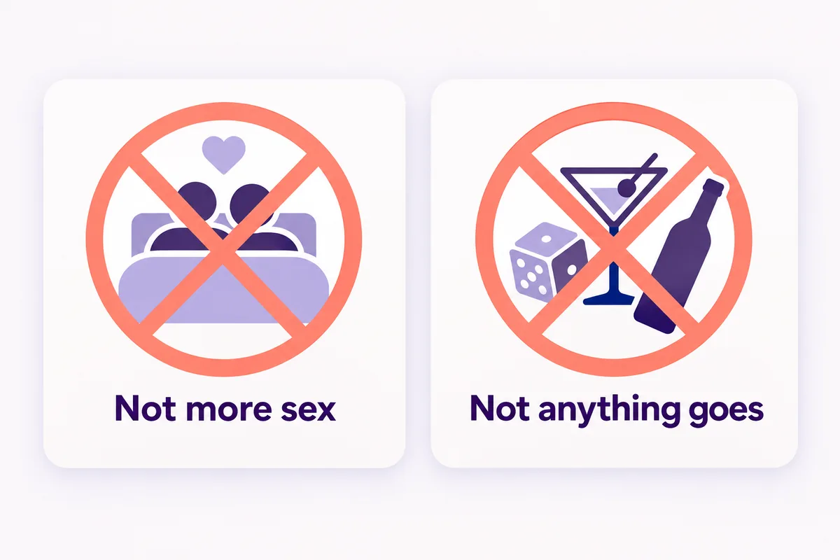 Two crossed-out cards: not more sex and not anything goes