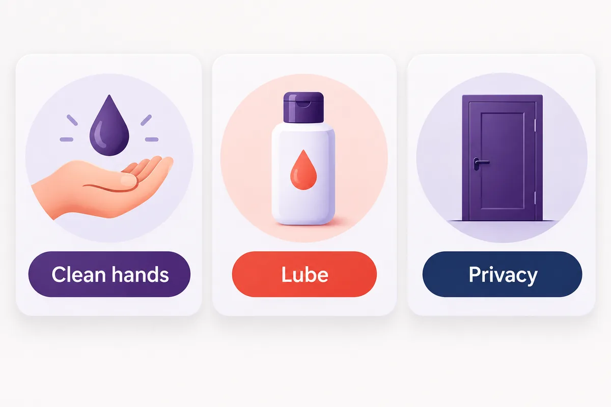 Three cards: clean hands, lube and privacy