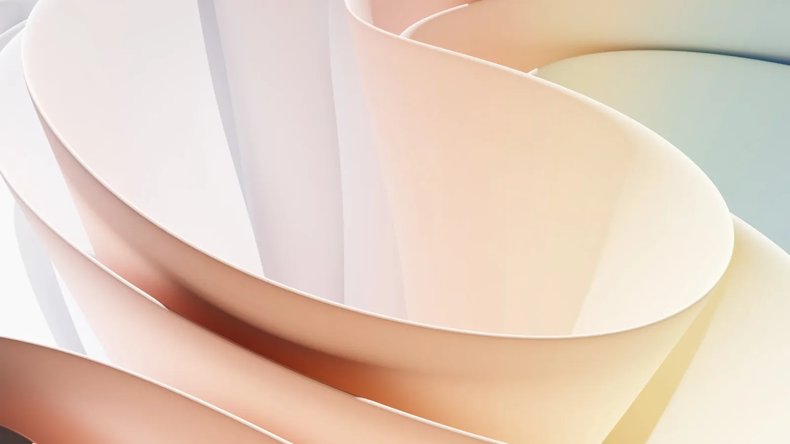 Abstract curving ribbons of peach and cream light