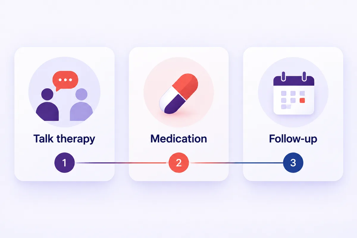 Three icon tiles: conversation bubbles, a capsule and a calendar